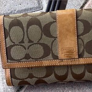 Coach Tan and Brown Signature Wristlet